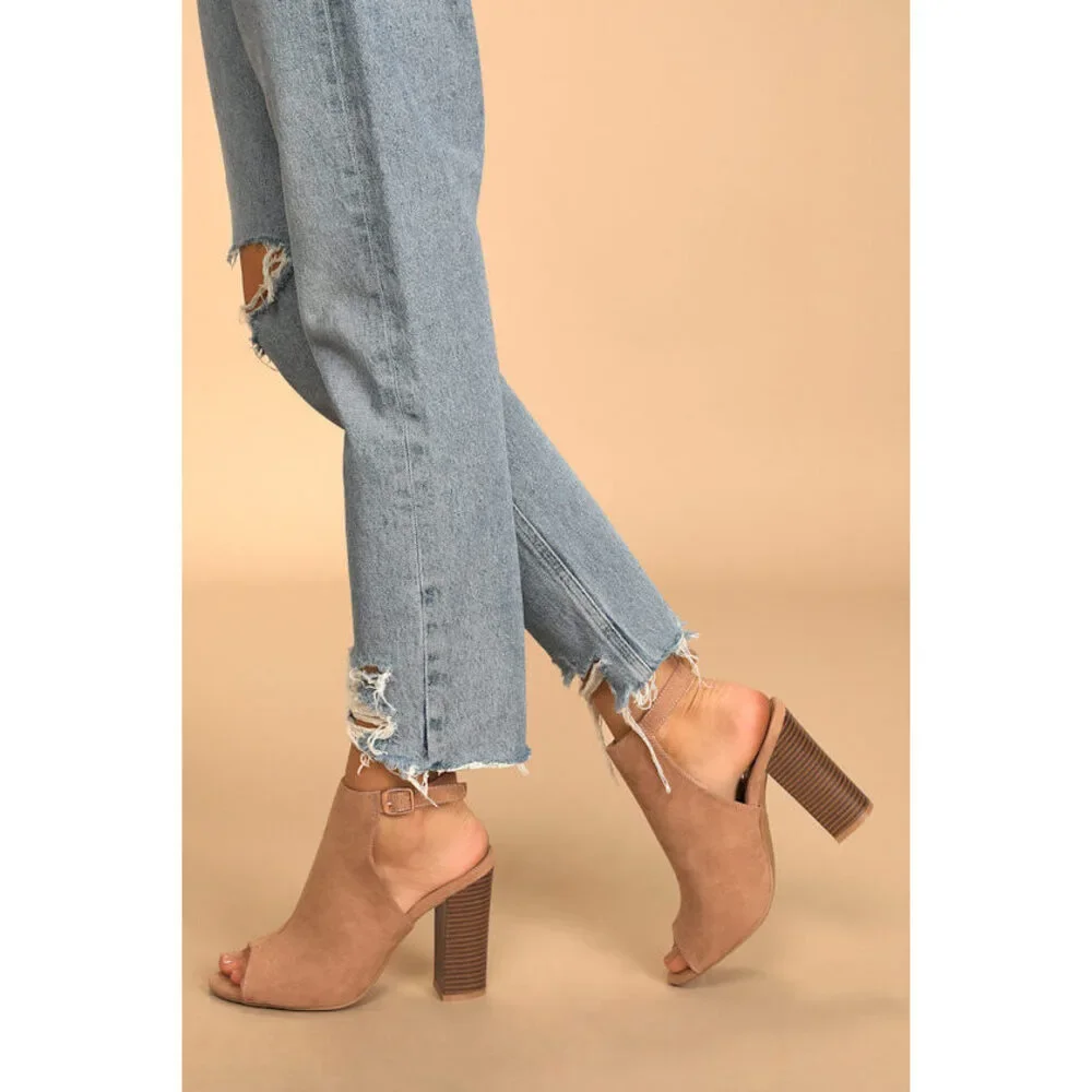 Lulus Budding Romance Camel Suede Peep-toe Booties Beige - Size 8